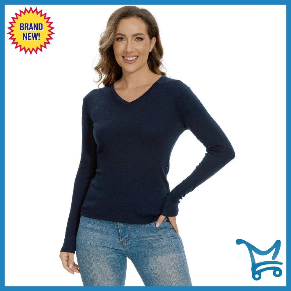 Merino Wool Base Layer Long Sleeve V-Neck Top Midweight Thermal